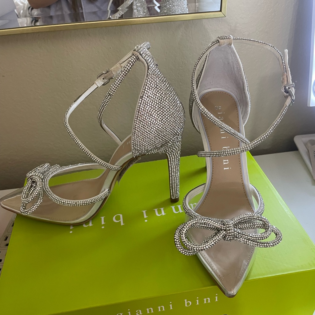Gianni Bini | Shoes | Bridal Collection Ezlynn Rhinestone Embellished Bow  Pointed Clear Toe Pumps Heel | Poshmark